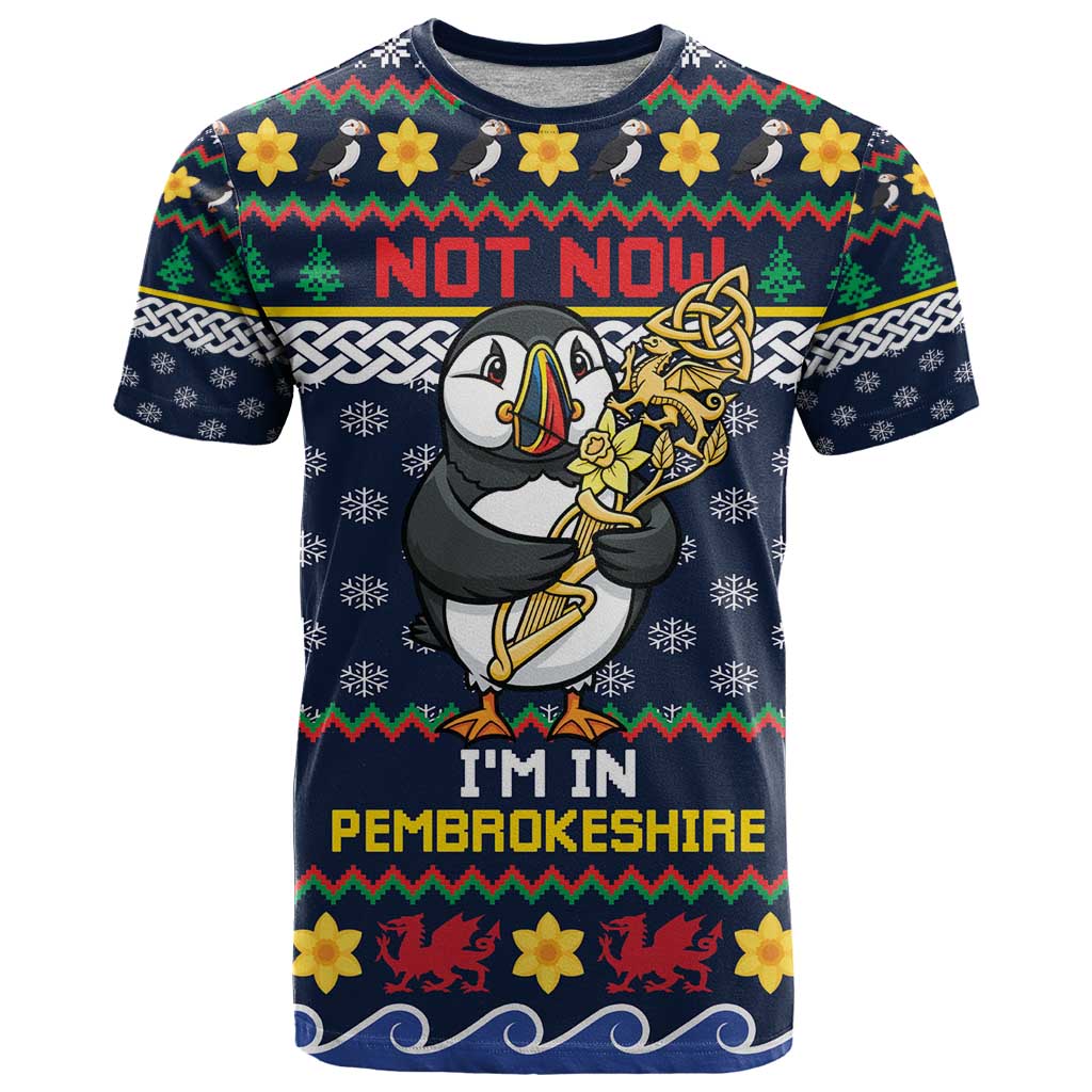 Personalized Pembrokeshire Wales Christmas T-Shirt The Lovespoon Puffin Graphic Tee