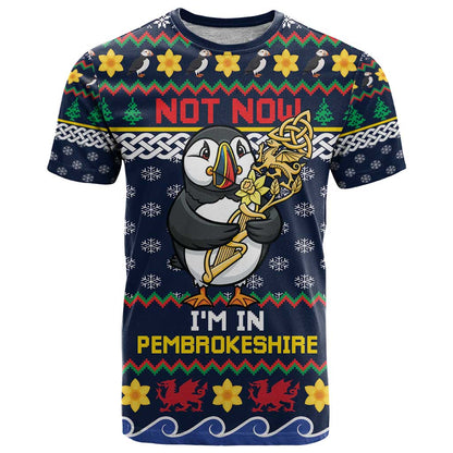 Personalized Pembrokeshire Wales Christmas T-Shirt The Lovespoon Puffin Graphic Tee