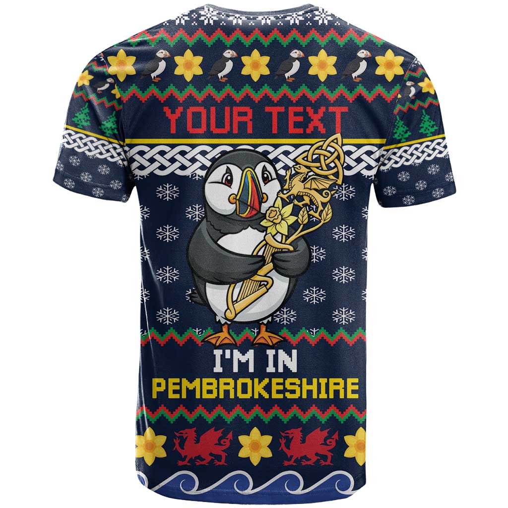 Personalized Pembrokeshire Wales Christmas T-Shirt The Lovespoon Puffin Graphic Tee