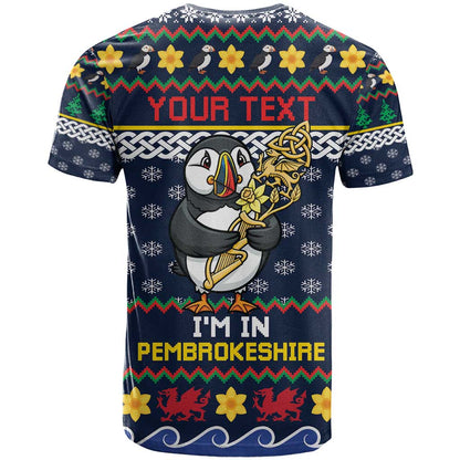 Personalized Pembrokeshire Wales Christmas T-Shirt The Lovespoon Puffin Graphic Tee
