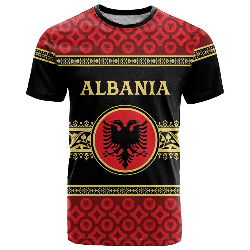 Personalized Albania Eagle T-Shirt Red and Black Heritage Graphic Tee