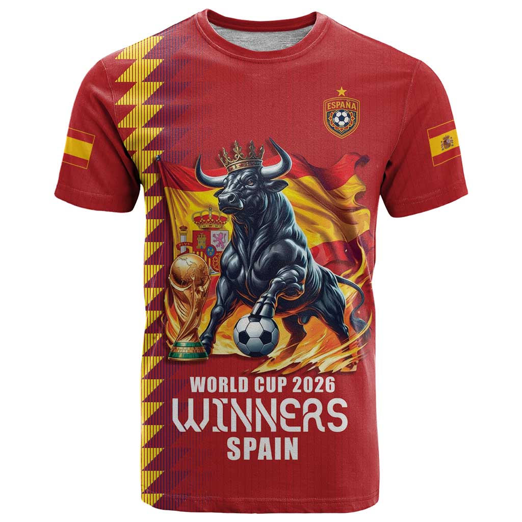 Custom World Football 2026 Spain T-Shirt Spanish Bull Rising Champions Graphic Tee