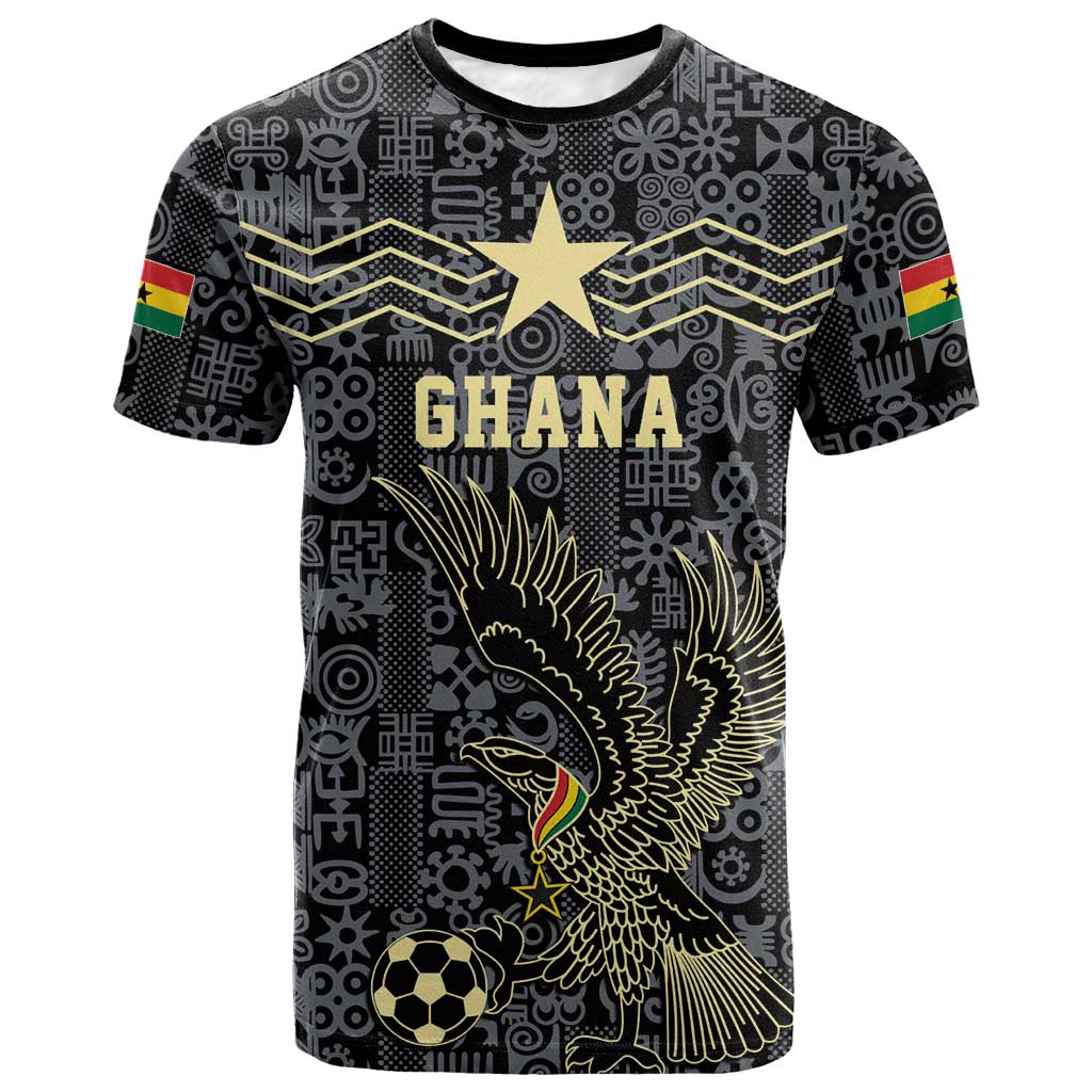 Custom World Football 2026 Ghana T-Shirt Black Stars Rise with Black Adinkra Pattern Graphic Tee
