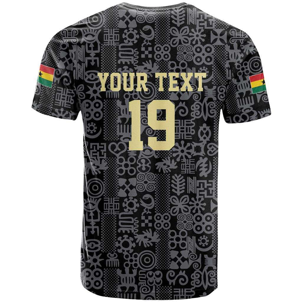 Custom World Football 2026 Ghana T-Shirt Black Stars Rise with Black Adinkra Pattern Graphic Tee