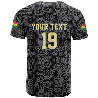 Custom World Football 2026 Ghana T-Shirt Black Stars Rise with Black Adinkra Pattern Graphic Tee