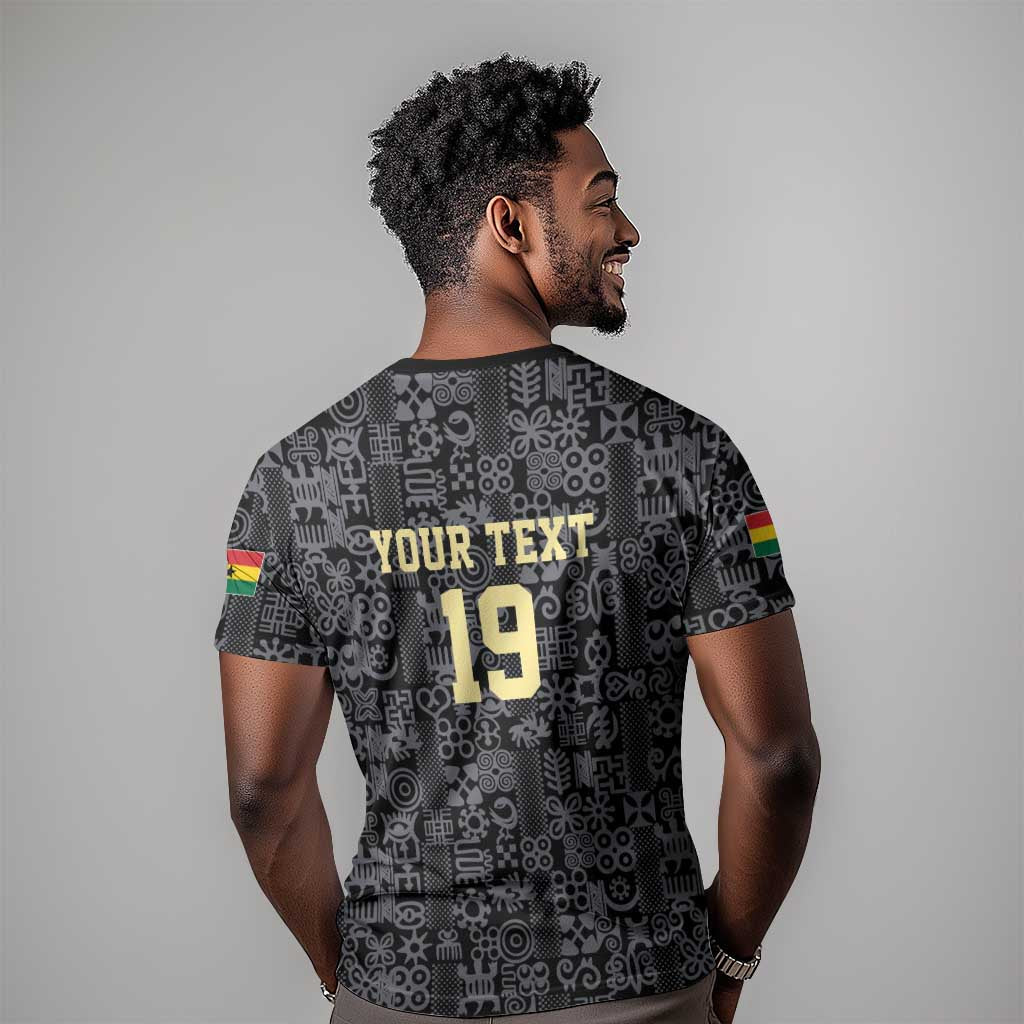 Custom World Football 2026 Ghana T-Shirt Black Stars Rise with Black Adinkra Pattern Graphic Tee