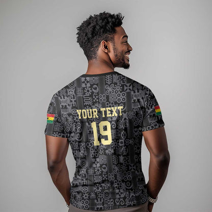 Custom World Football 2026 Ghana T-Shirt Black Stars Rise with Black Adinkra Pattern Graphic Tee