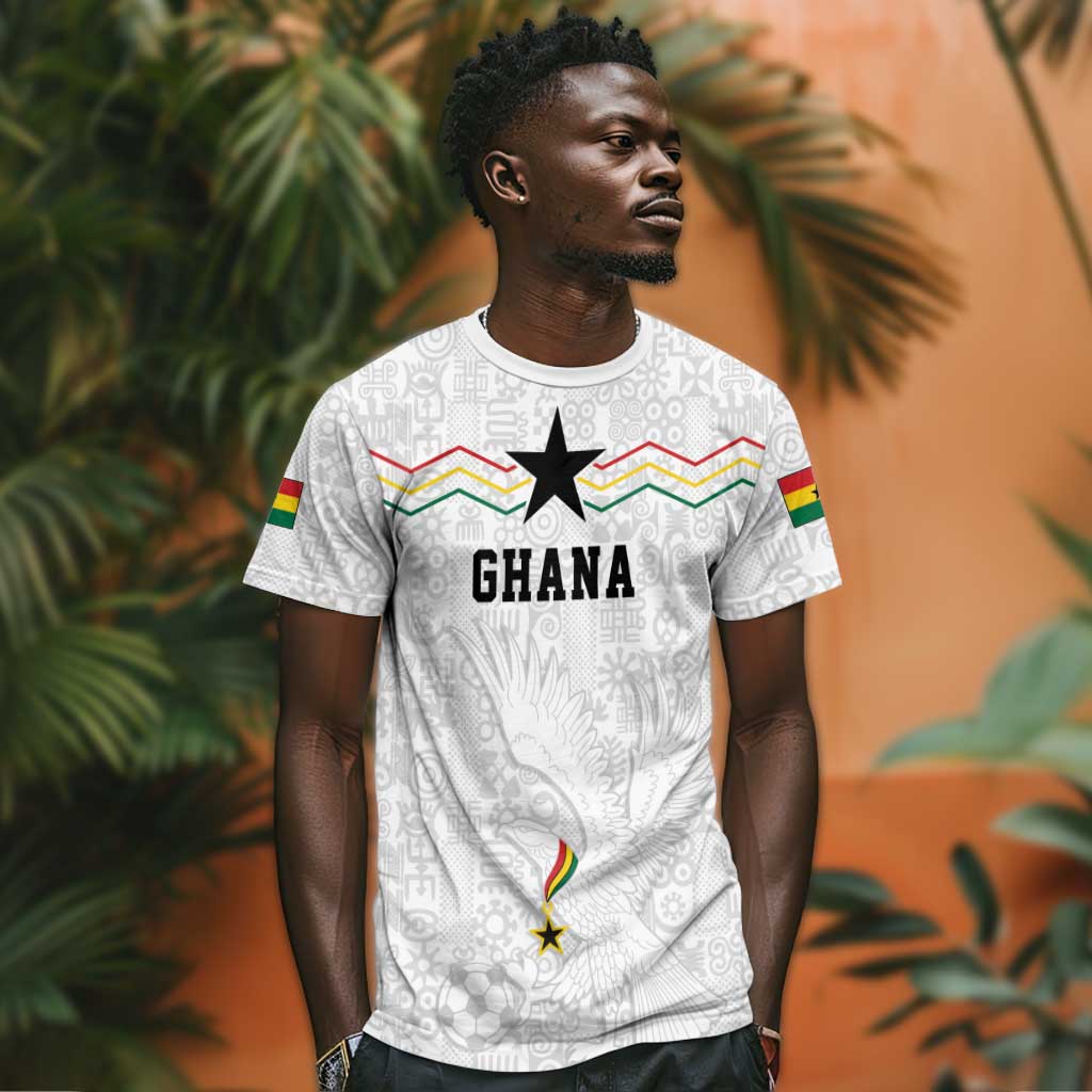 Custom World Football 2026 Ghana T-Shirt Black Stars Rise with White Adinkra Pattern Graphic Tee