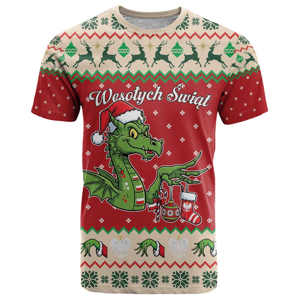 Poland Dinosaur Christmas T-Shirt Polish Smok Wawelski Wesołych Swiat Graphic Tee