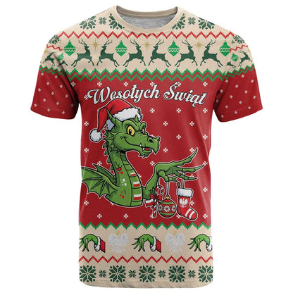 Poland Dinosaur Christmas T-Shirt Polish Smok Wawelski Wesołych Swiat Graphic Tee