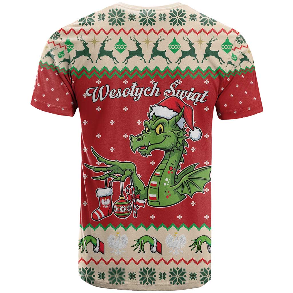 Poland Dinosaur Christmas T-Shirt Polish Smok Wawelski Wesołych Swiat Graphic Tee
