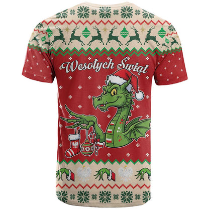 Poland Dinosaur Christmas T-Shirt Polish Smok Wawelski Wesołych Swiat Graphic Tee