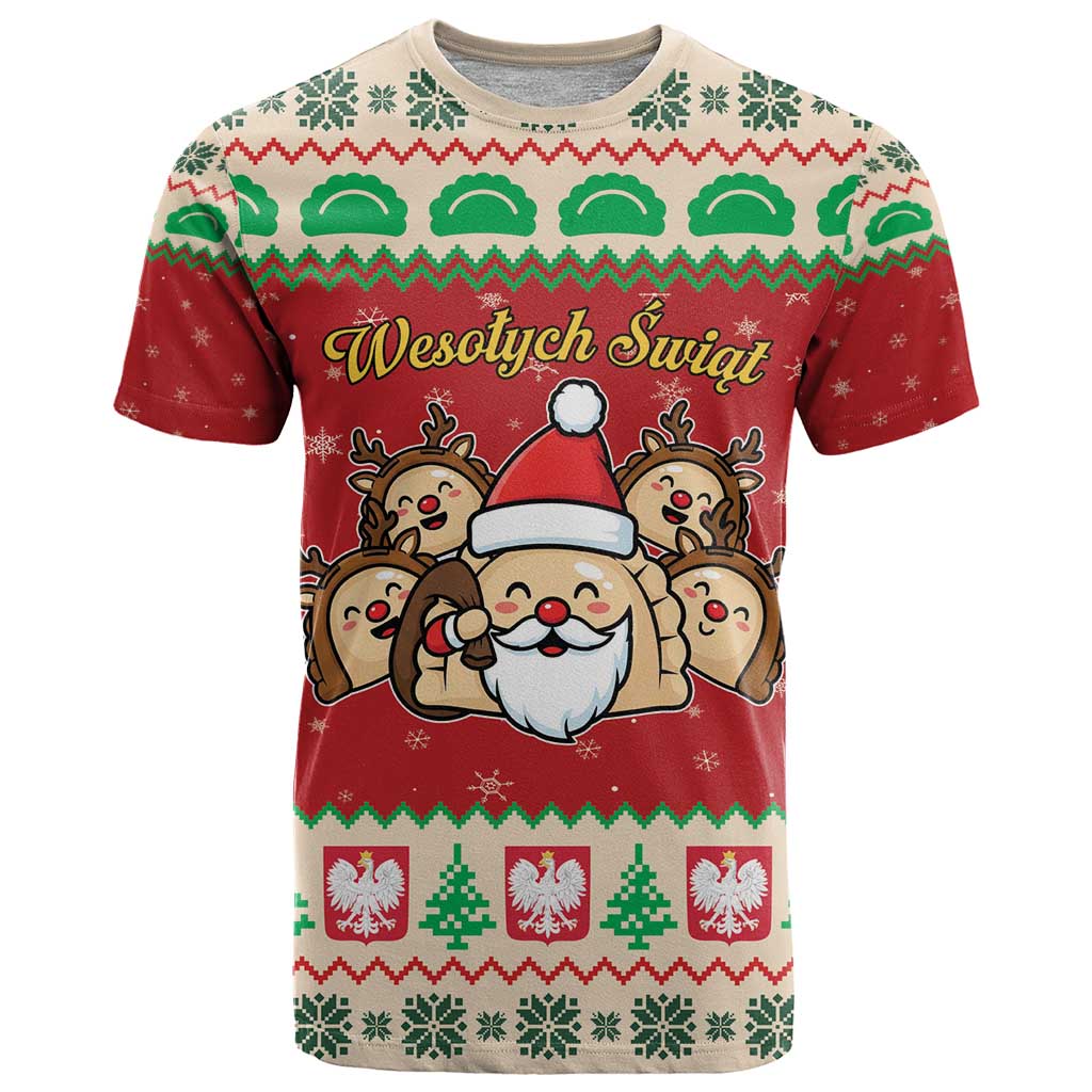 Poland Christmas T-Shirt Pierogi Mascot Santa Claus Wesołych Swiat Graphic Tee