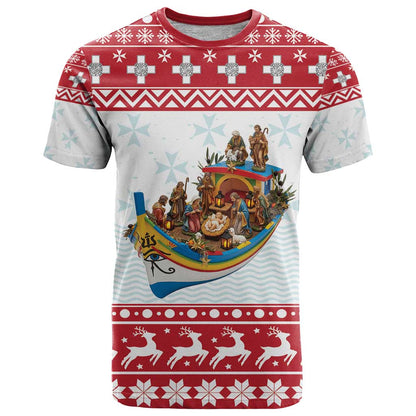 Malta Christmas T-Shirt Presepju Nativity Scene on Luzzu Boat Graphic Tee