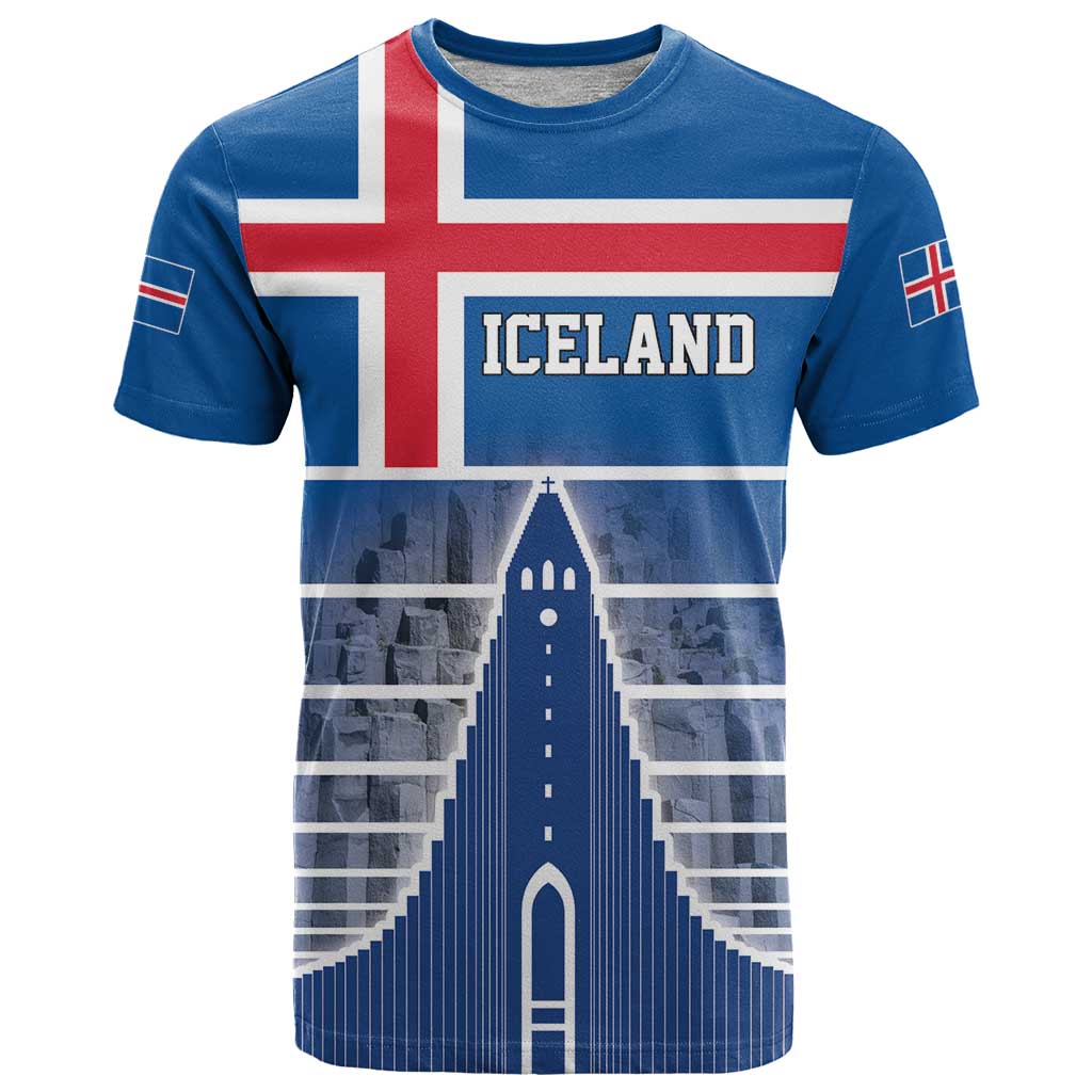 Iceland Hallgrimskirkja Church T-Shirt Icelandic Flag Design Graphic Tee