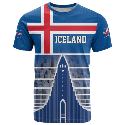 Iceland Hallgrimskirkja Church T-Shirt Icelandic Flag Design Graphic Tee