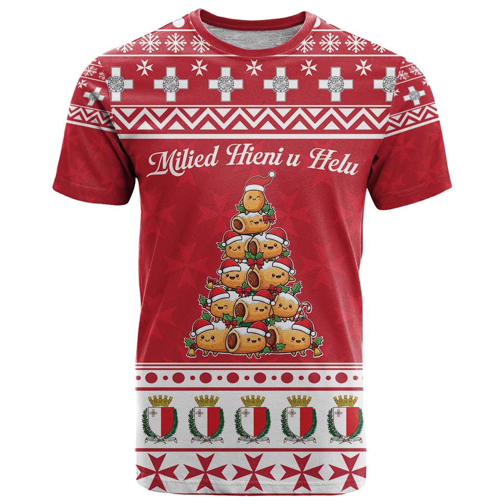 Cute Maltese Imqaret Pastry Christmas T-Shirt Christmas Joy in Malta Graphic Tee
