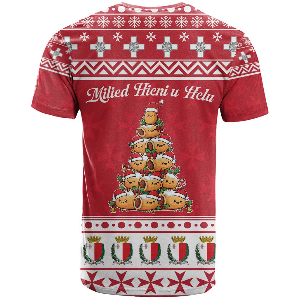 Cute Maltese Imqaret Pastry Christmas T-Shirt Christmas Joy in Malta Graphic Tee