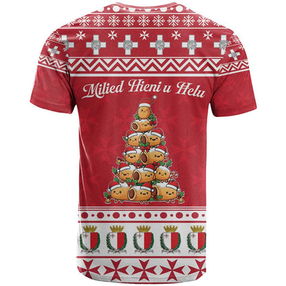 Cute Maltese Imqaret Pastry Christmas T-Shirt Christmas Joy in Malta Graphic Tee