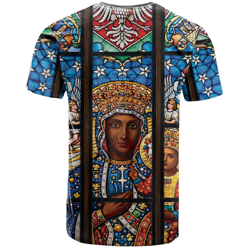 Polish Black Madonna of Czestochowa T-Shirt Our Lady of Poland Stained Glass Graphic Tee