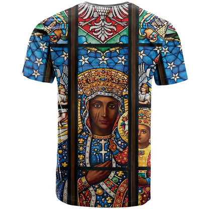 Polish Black Madonna of Czestochowa T-Shirt Our Lady of Poland Stained Glass Graphic Tee