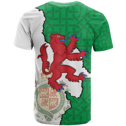 Montgomeryshire Wales T-Shirt Map and Emblem Celtic Style Graphic Tee