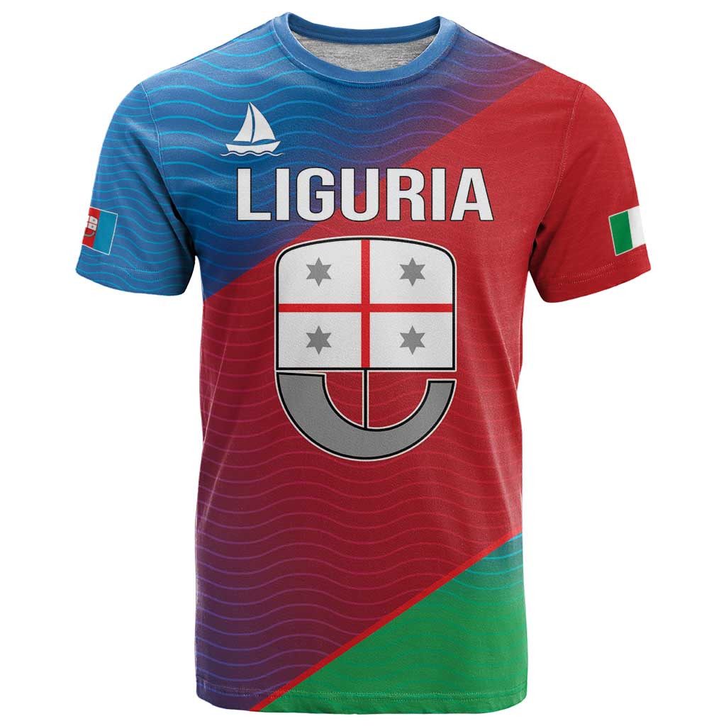 Italy Liguria T-Shirt Emblem With Flag Style Graphic Tee