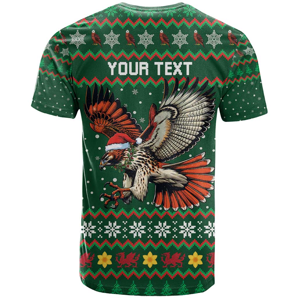 Personalized Radnorshire Wales Christmas T-Shirt Red-Tailed Hawk Design Graphic Tee