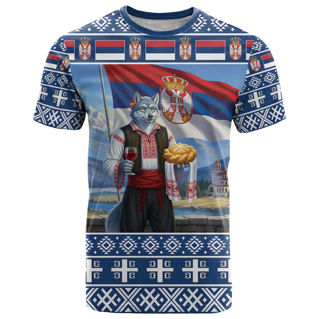 Serbia Christmas Wolf T-Shirt Vuk Serbian Mascot Graphic Tee