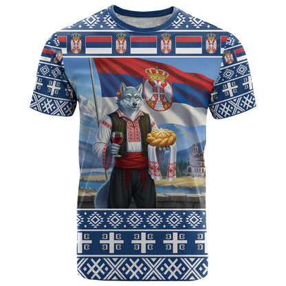 Serbia Christmas Wolf T-Shirt Vuk Serbian Mascot Graphic Tee