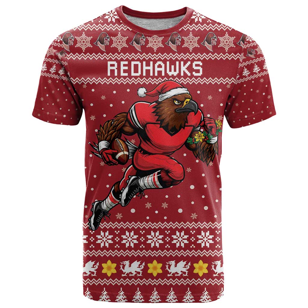 Personalized Radnorshire Wales Christmas T-Shirt Red-Tailed Hawk Rugby Graphic Tee