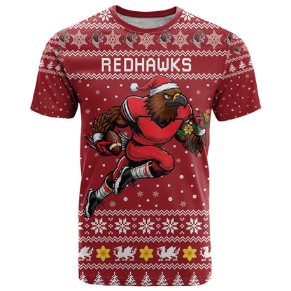 Personalized Radnorshire Wales Christmas T-Shirt Red-Tailed Hawk Rugby Graphic Tee