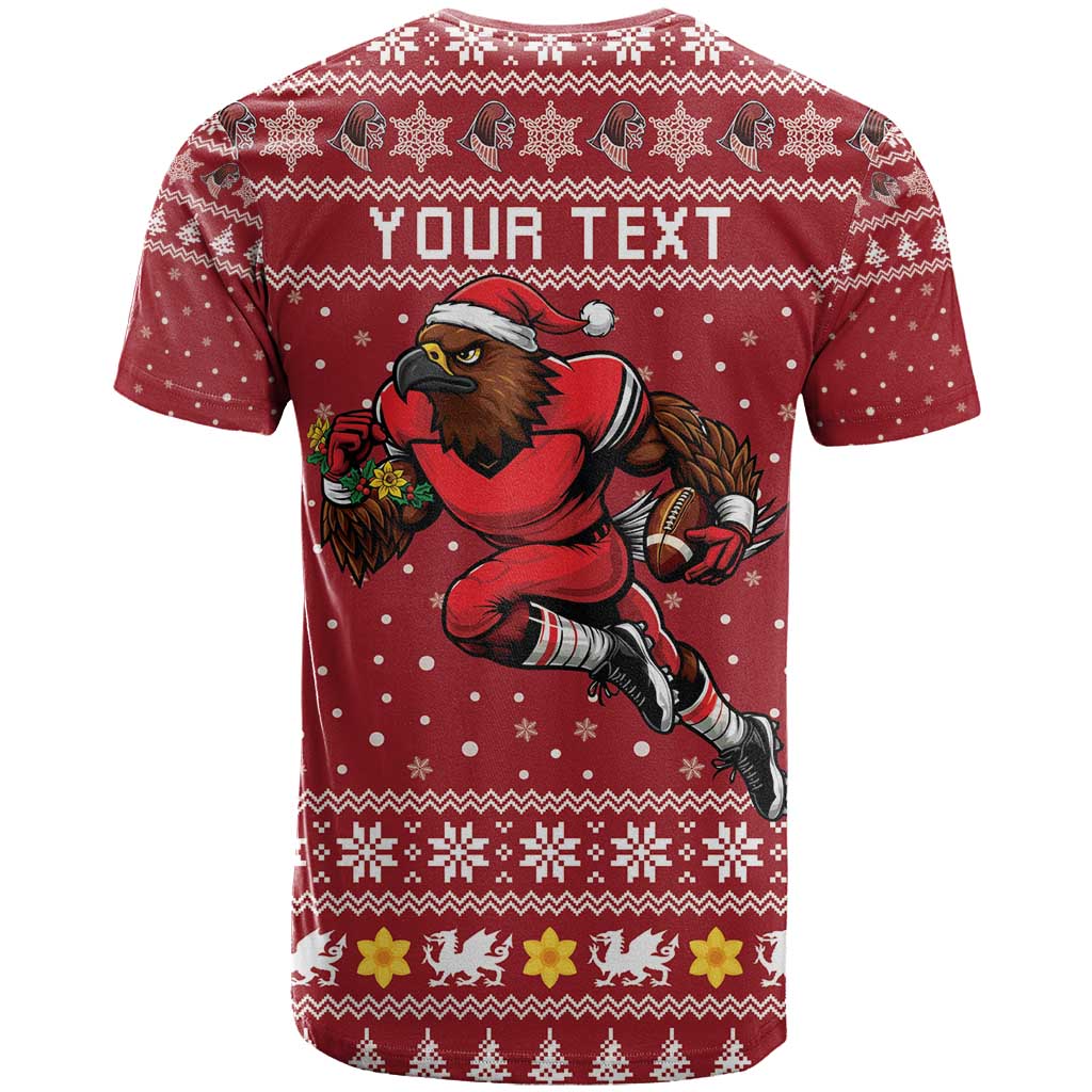 Personalized Radnorshire Wales Christmas T-Shirt Red-Tailed Hawk Rugby Graphic Tee