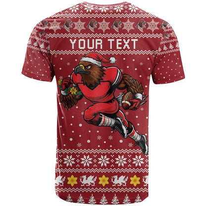 Personalized Radnorshire Wales Christmas T-Shirt Red-Tailed Hawk Rugby Graphic Tee