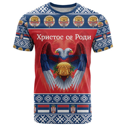 Personalized Serbia Christmas T-Shirt Eagle with Cesnica Christmas Bread Graphic Tee