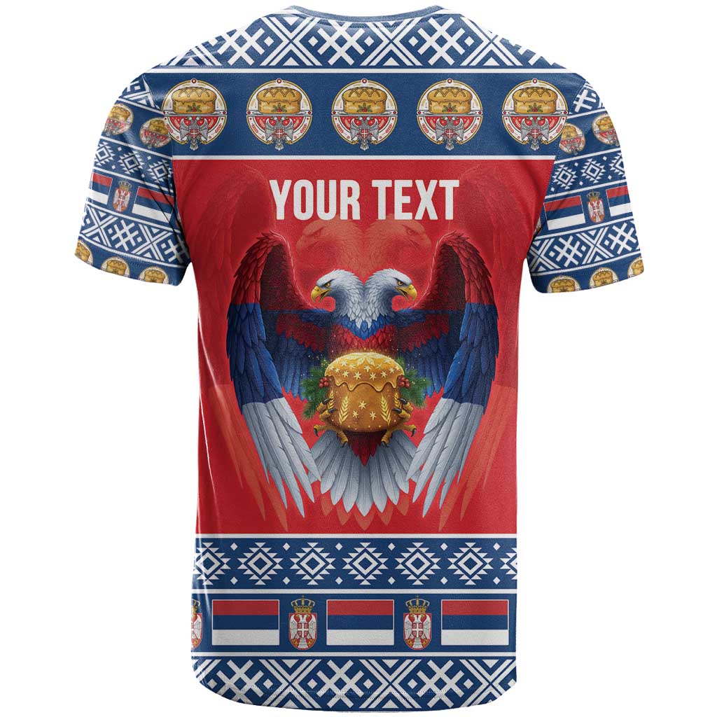 Personalized Serbia Christmas T-Shirt Eagle with Cesnica Christmas Bread Graphic Tee