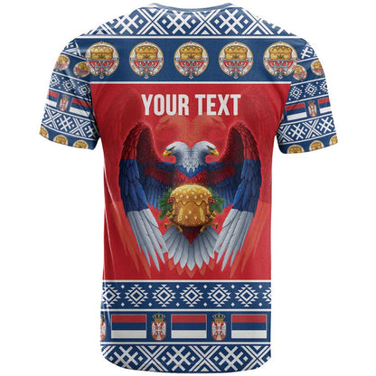 Personalized Serbia Christmas T-Shirt Eagle with Cesnica Christmas Bread Graphic Tee