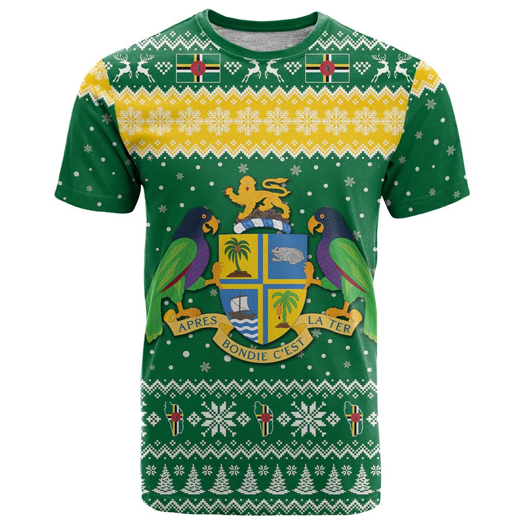 Personalized Dominica Christmas T-Shirt Coat of Arms Style Graphic Tee