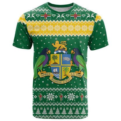 Personalized Dominica Christmas T-Shirt Coat of Arms Style Graphic Tee