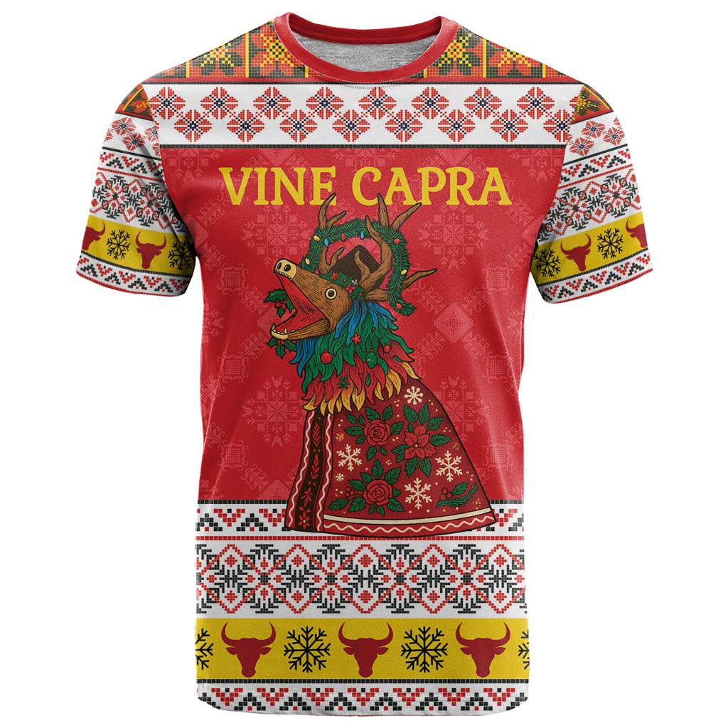 Personalized Romania Christmas T-Shirt Romanian Carpet The Goat Dance Graphic Tee