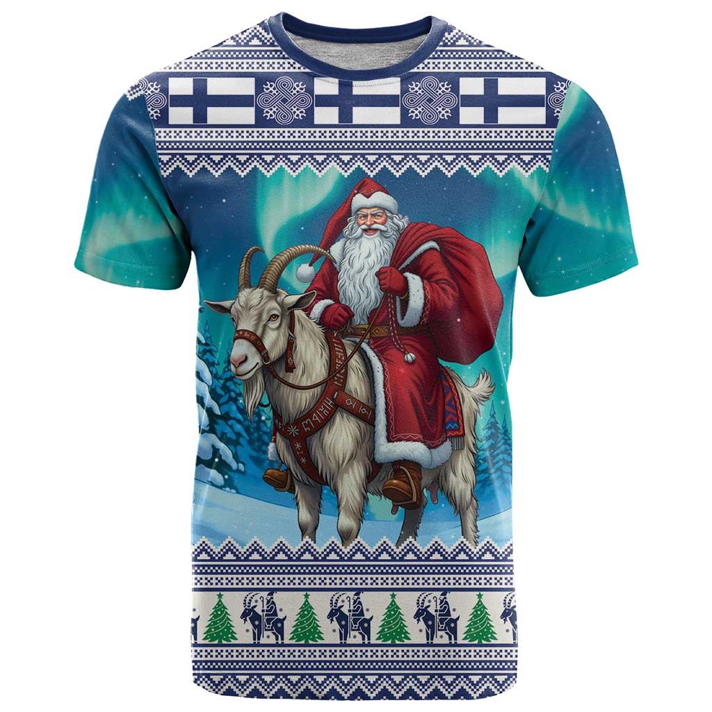 Finland Joulupukki Christmas T-Shirt Riding the Yule Goat Graphic Tee