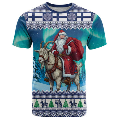 Finland Joulupukki Christmas T-Shirt Riding the Yule Goat Graphic Tee
