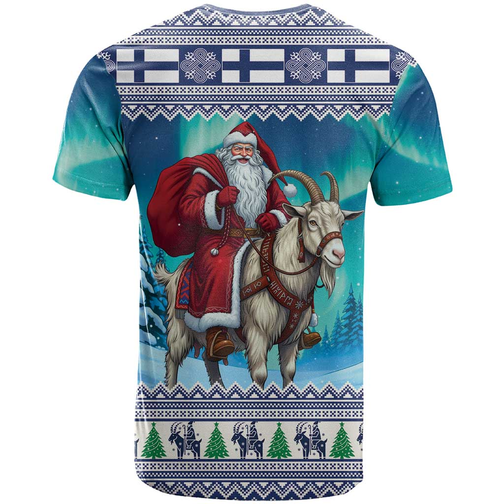 Finland Joulupukki Christmas T-Shirt Riding the Yule Goat Graphic Tee