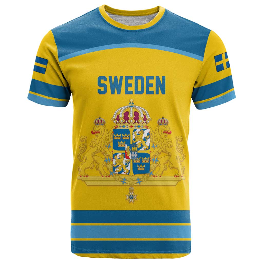 Sweden Ice Hockey Custom T-Shirt Swedish Coat of Arms Design Graphic Tee