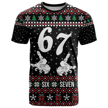 Six Seven Skeleton Hand Christmas T-Shirt Meme Gen Alpha Slang Graphic Tee