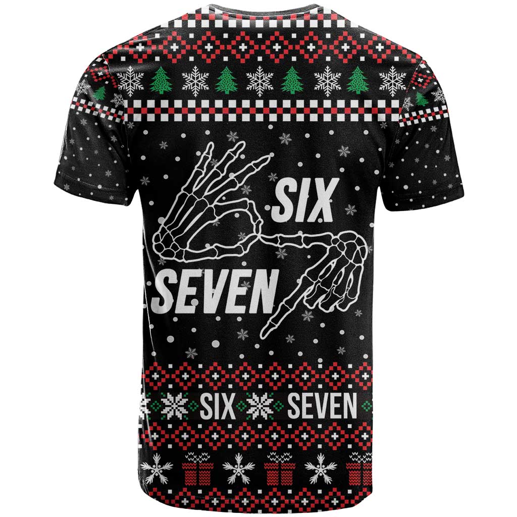 Six Seven Skeleton Hand Christmas T-Shirt Meme Gen Alpha Slang Graphic Tee