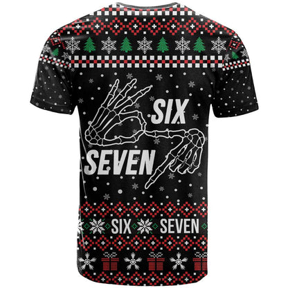 Six Seven Skeleton Hand Christmas T-Shirt Meme Gen Alpha Slang Graphic Tee