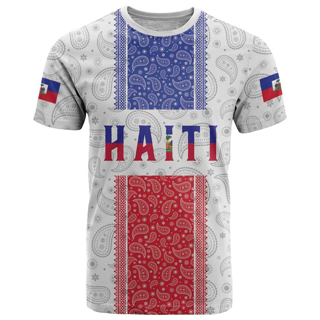 Custom Haiti Football T-Shirt Paisley Flag Pattern Design Graphic Tee