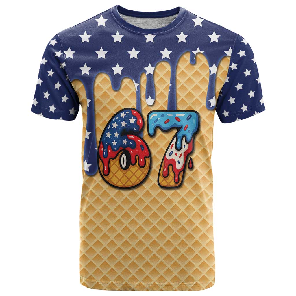 American Flag Ice Cream Drip T-Shirt 67 Meme Gen Alpha Slang Tee Graphic Tee