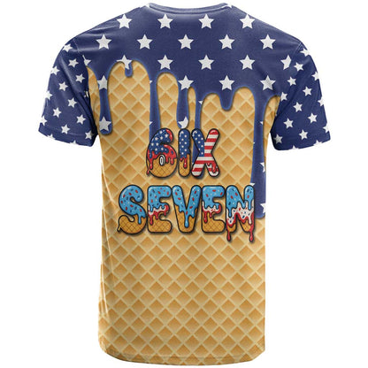 American Flag Ice Cream Drip T-Shirt 67 Meme Gen Alpha Slang Tee Graphic Tee